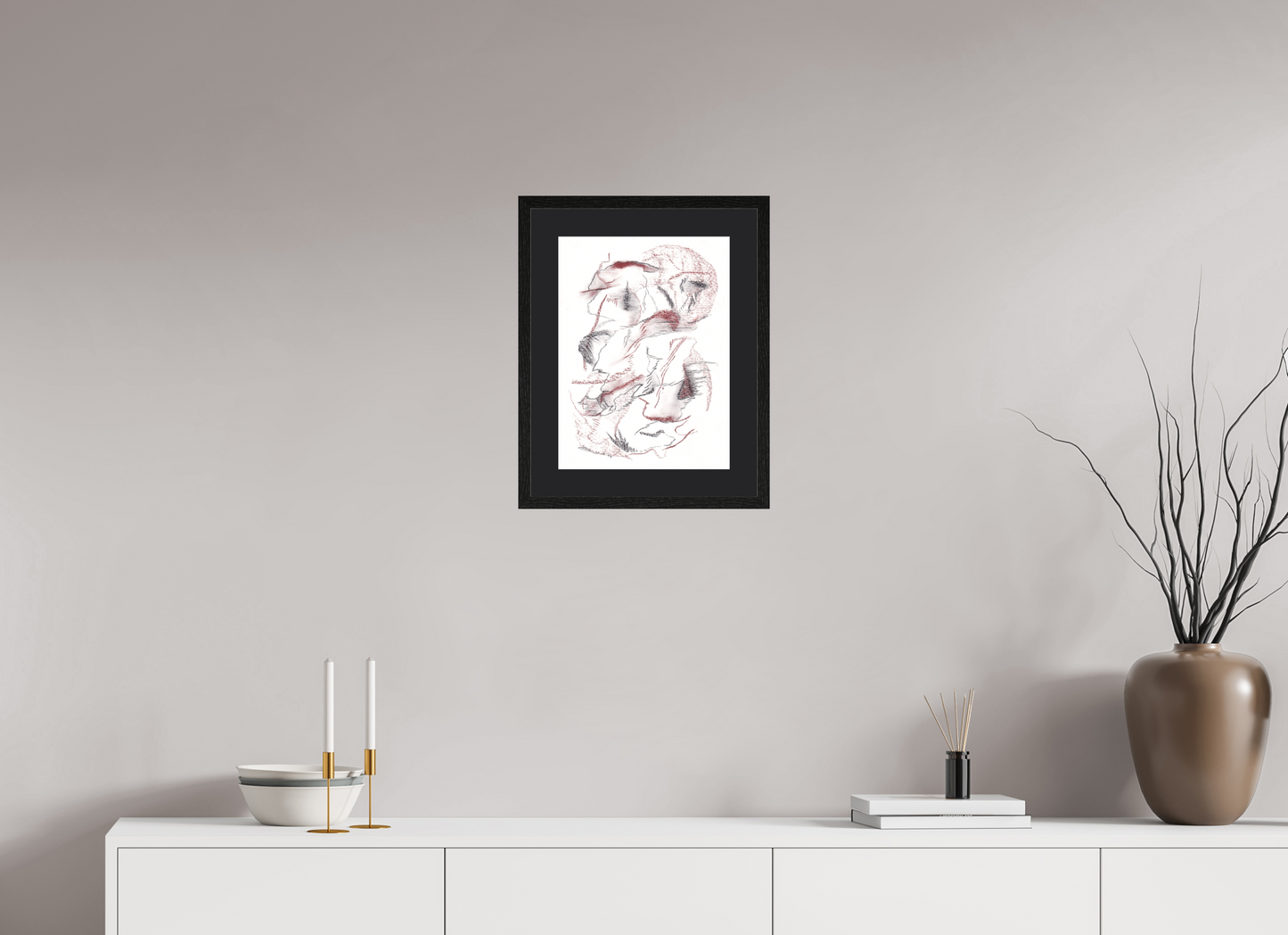 30 x 40,4 cm, Impression d'Art avec Cadre en bois "Chêne noir" et Passe-partout Noir /douter/