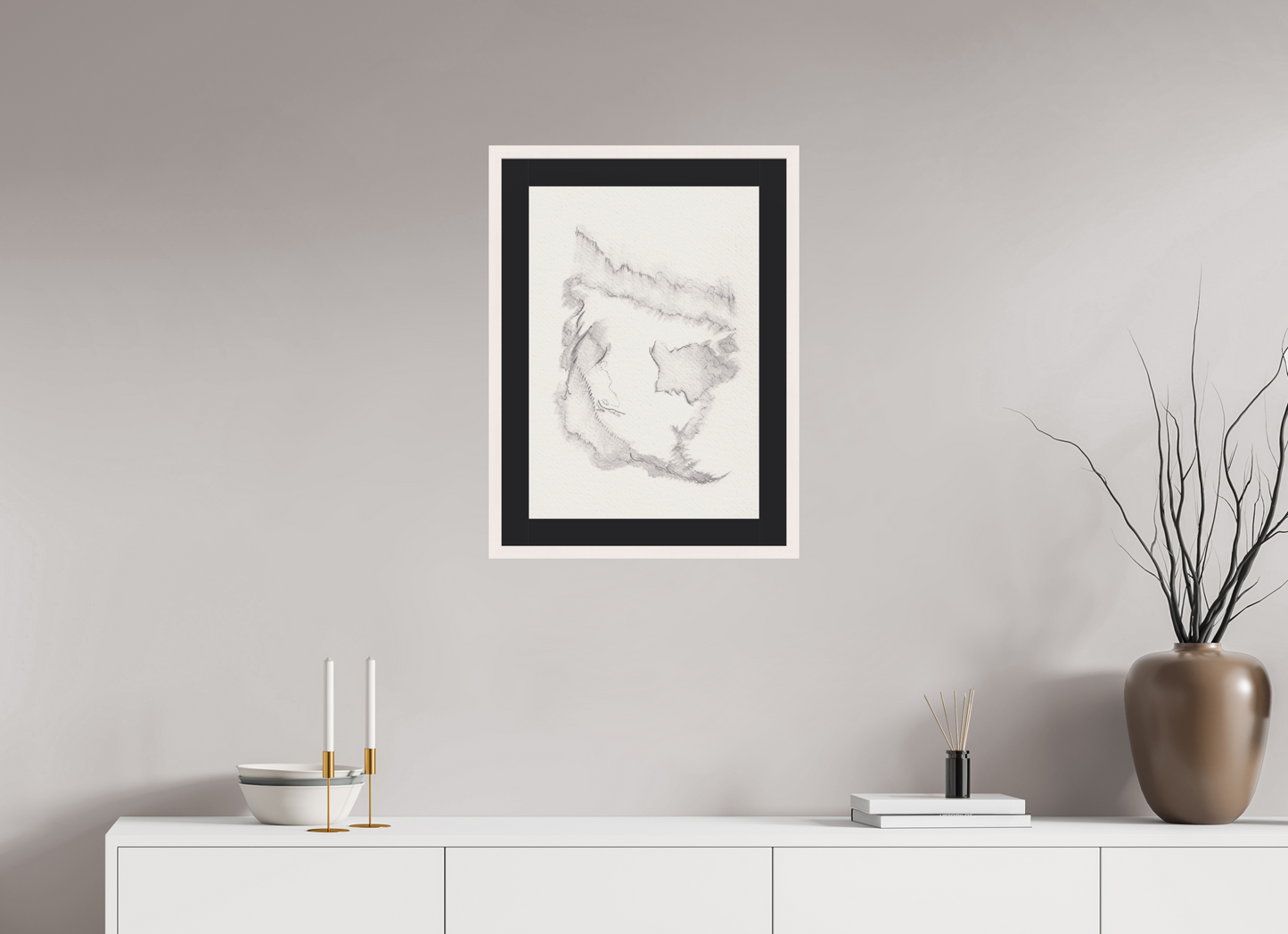 40 x 57,4 cm, Impression d'Art avec Cadre en bois "Blanc érable" et Passe-partout Noir Estuaire