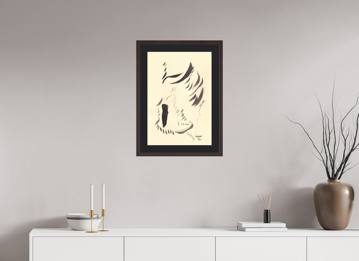 40 x 57,7 cm, Impression d'Art avec Cadre en bois "Aulne brun" et Passe-partout Noir /as/sembler