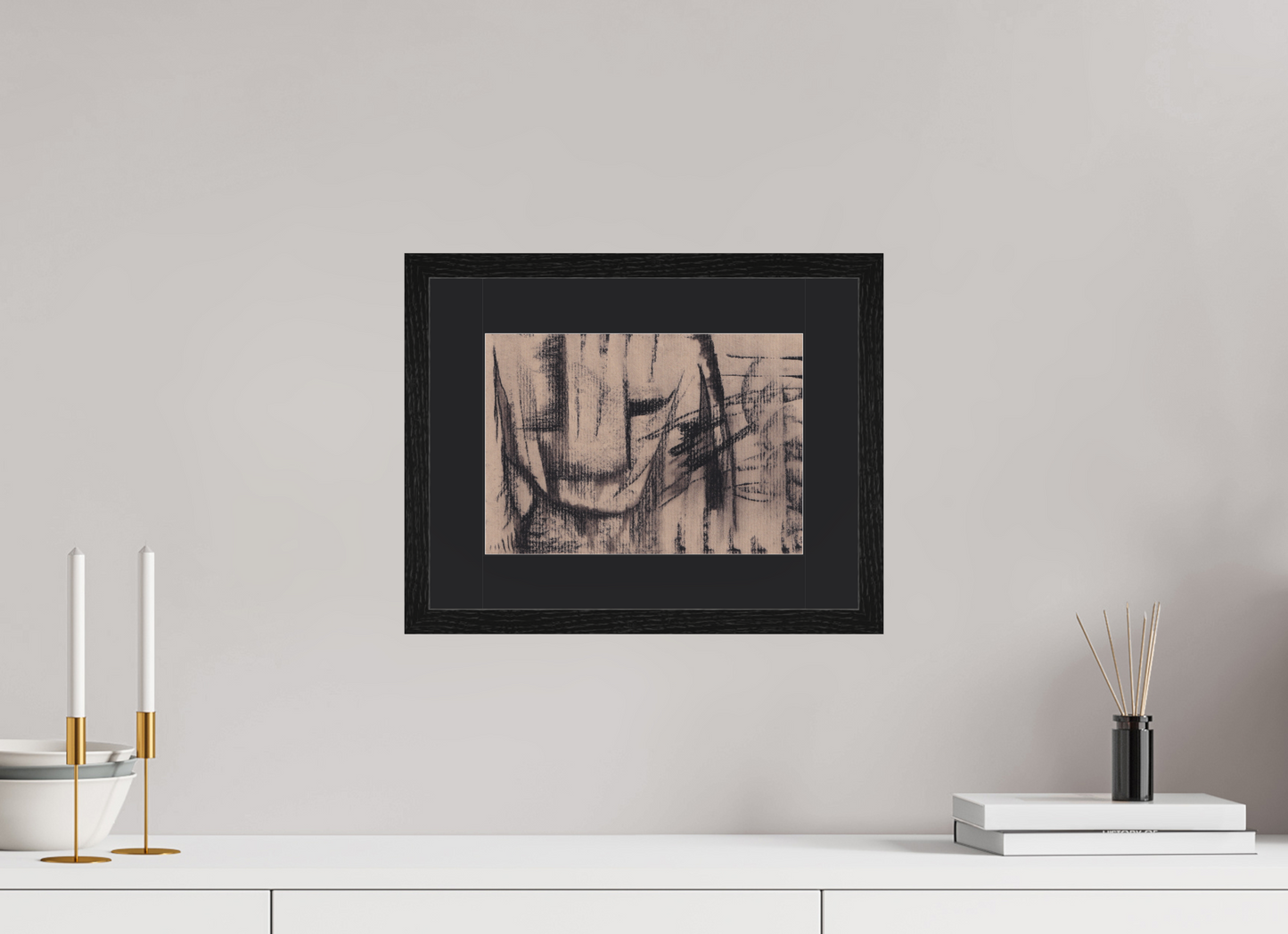 28,4 x 20 cm, Impression d'Art avec Cadre en bois "Chêne noir" et Passe-partout Noir Armures