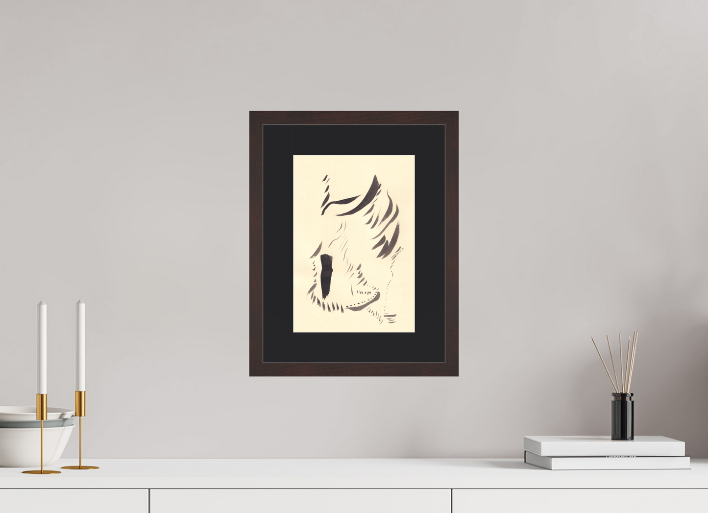 20 x 28,8 cm, Impression d'Art avec Cadre en bois "Aulne brun" et Passe-partout Noir /as/sembler