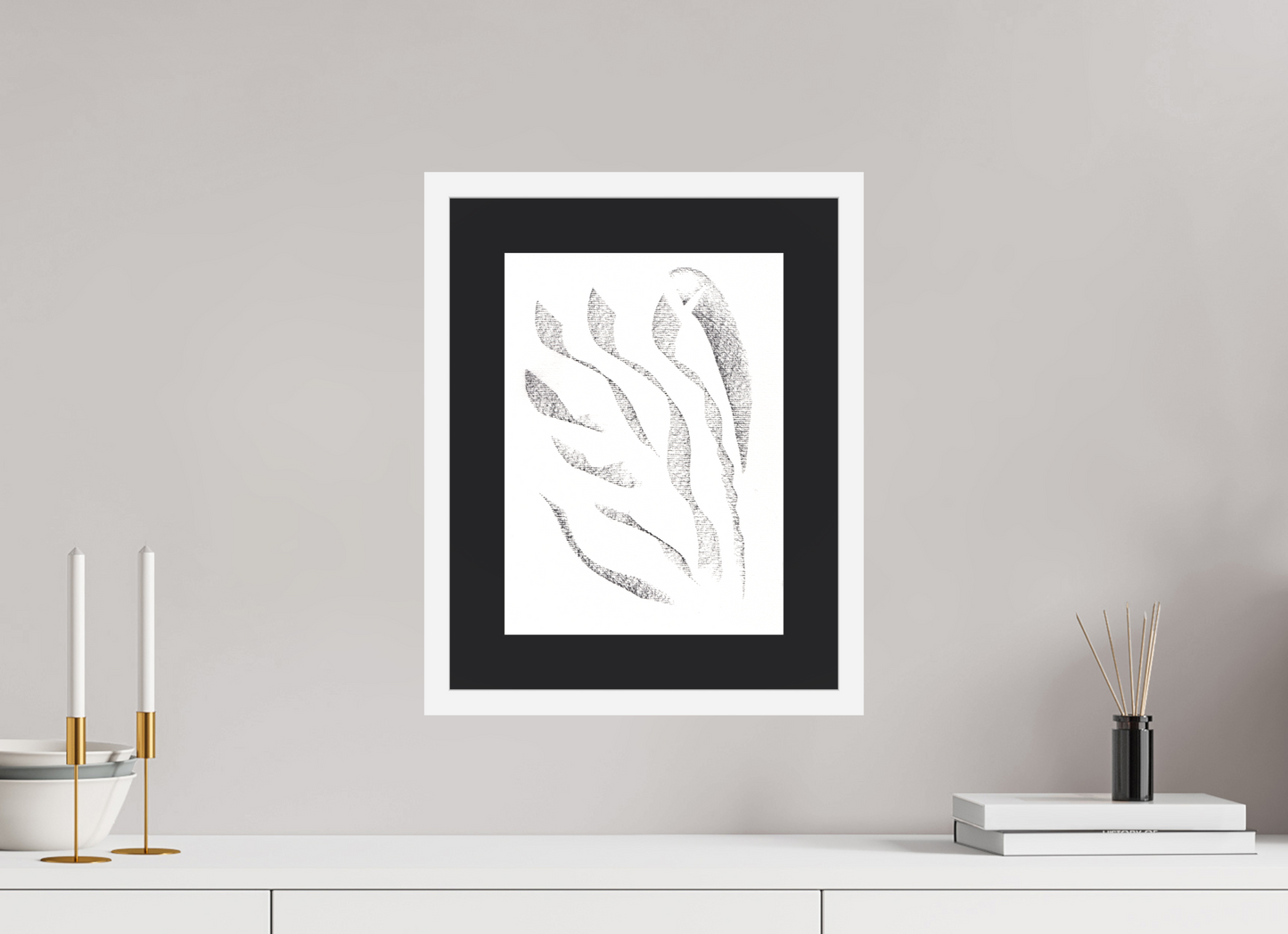 25 x 33,9 cm, Impression d'Art avec Cadre en bois "Blanc mat" et Passe-partout Noir ephemérios