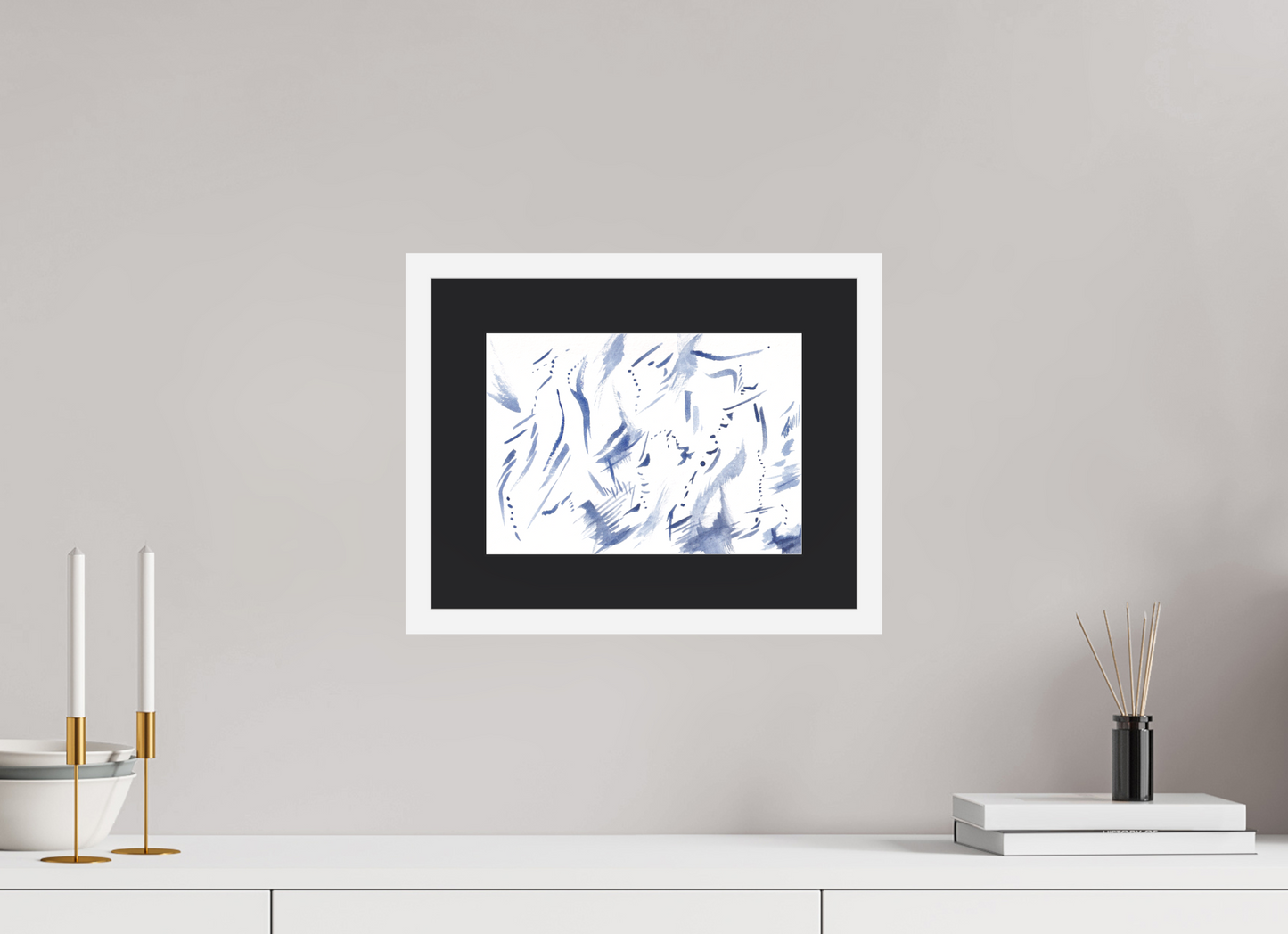 28,2 x 20 cm, Impression d'Art avec Cadre en bois "Blanc mat" et Passe-partout Noir Subsessile