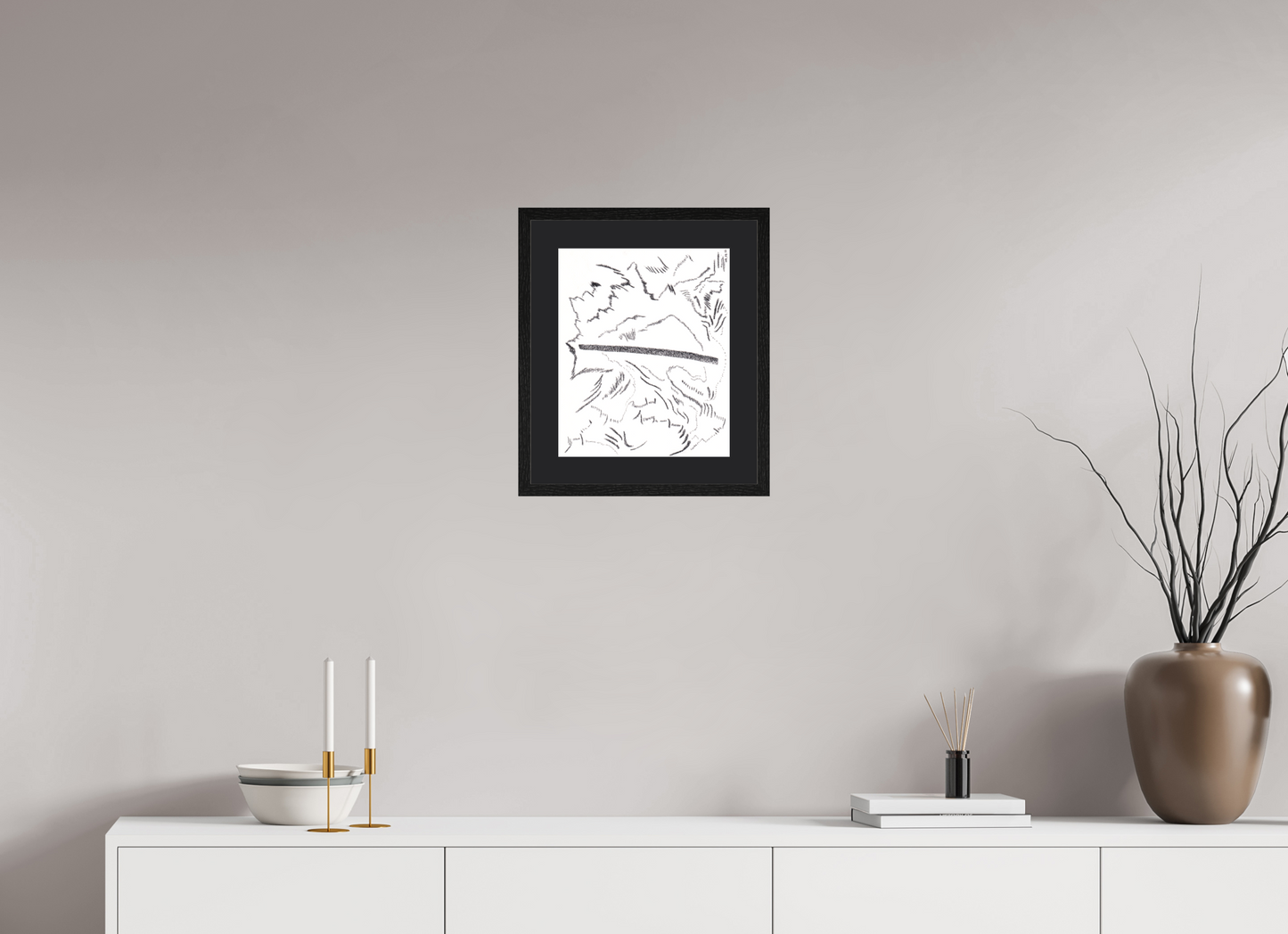 30 x 36,3 cm, Impression d'Art avec Cadre en bois "Chêne noir" et Passe-partout Noir Revers