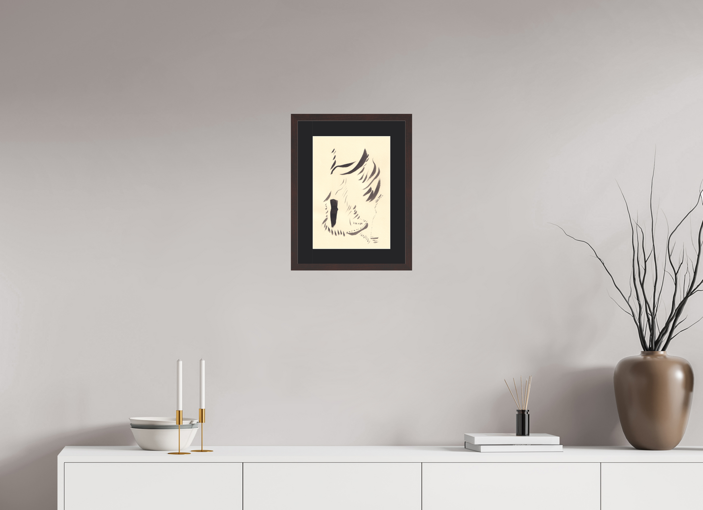 25 x 36 cm, Impression d'Art avec Cadre en bois "Aulne brun" et Passe-partout Noir /as/sembler