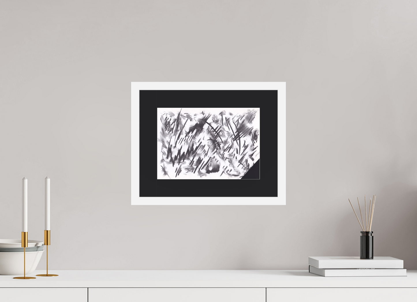 28,3 x 20 cm, Impression d'art avec Cadre en bois "Blanc mat" et Passe-partout Noir Dispersions