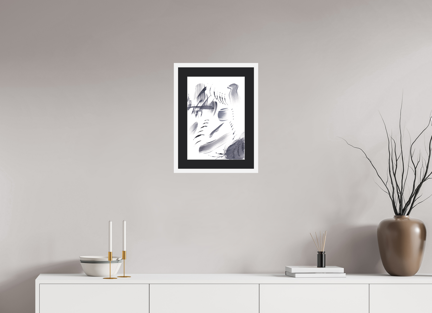 30 x 43 cm, Impression d'Art avec Cadre en bois "Blanc mat" et Passe-partout Noir Erratum