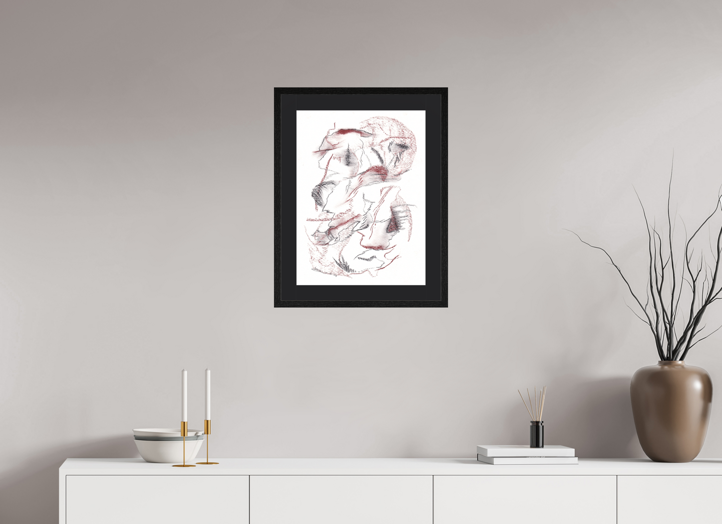 40 x 53,9 cm, Impression d'Art avec Cadre en bois "Chêne noir" et Passe-partout Noir /douter/