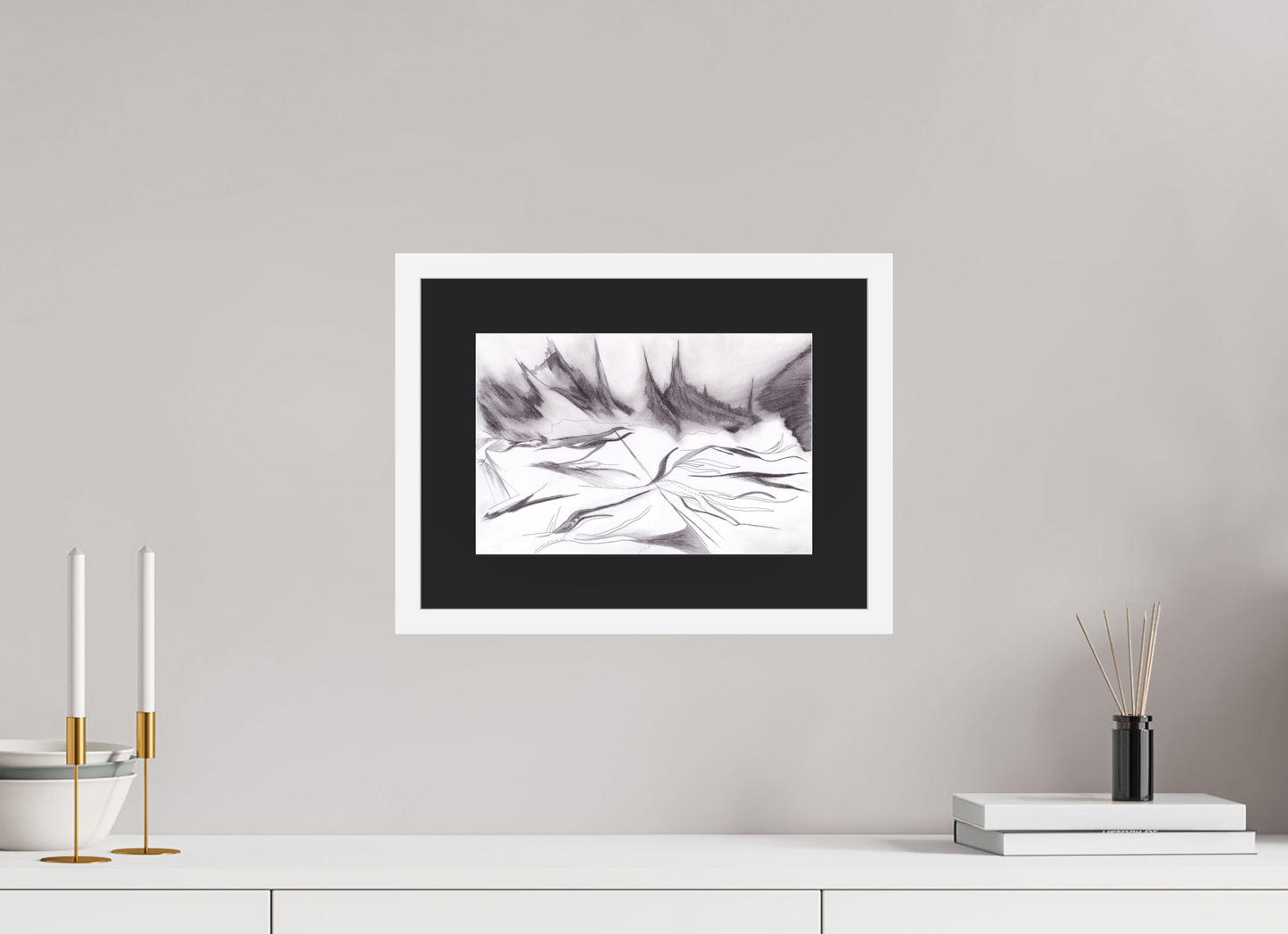 30 x 20 cm, Impression d'art avec Cadre en bois "Blanc mat" et Passe-partout Noir Aubes