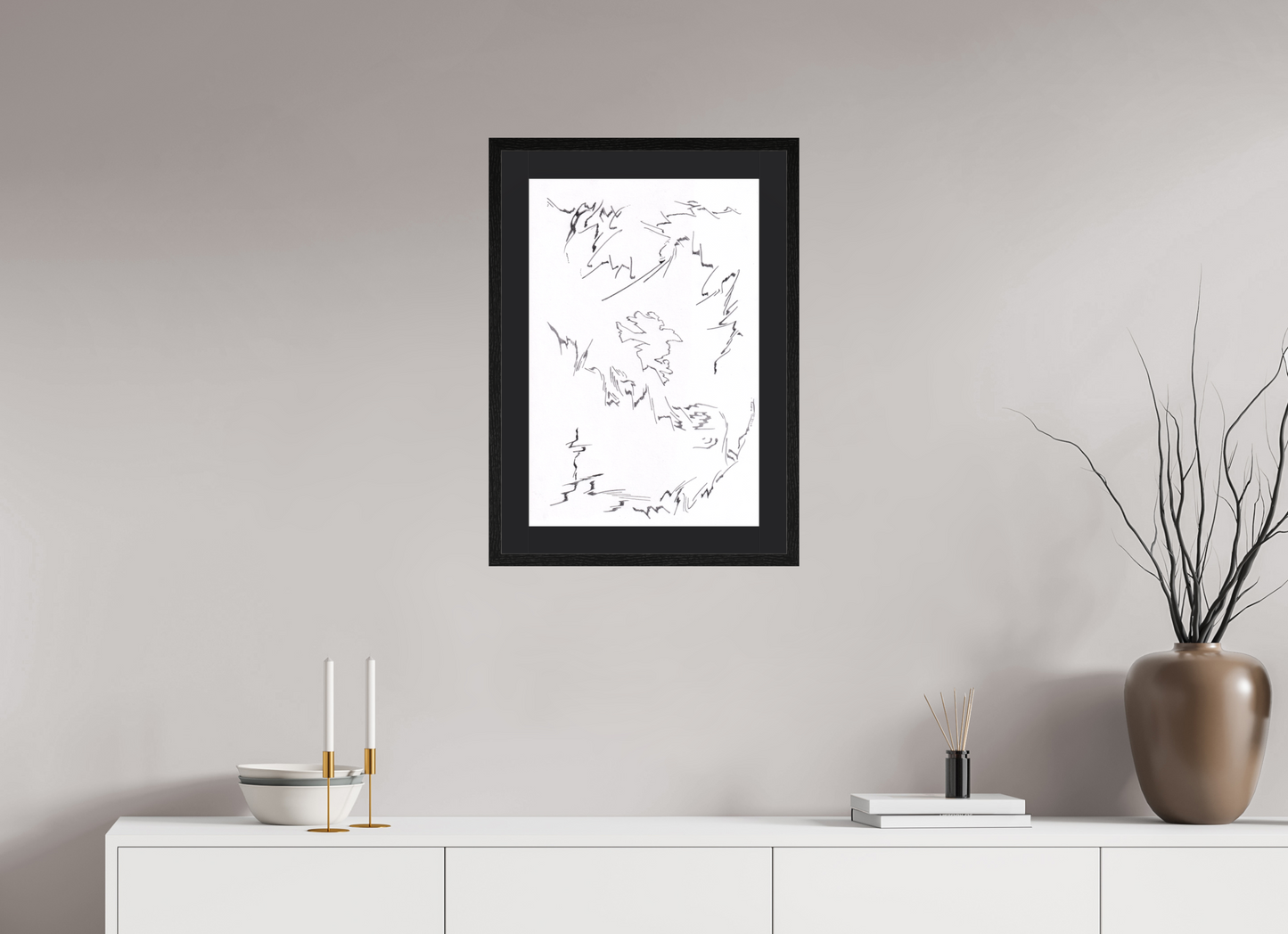 40 x 60 cm, Impression d'Art avec Cadre en bois "Chêne noir" et Passe-partout Noir /in/humain